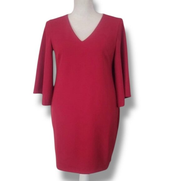 Chico's Sheath Shift Dress Bell Sleeve V Neck Dressy Red Plus 20/22 XXL - Picture 4 of 15